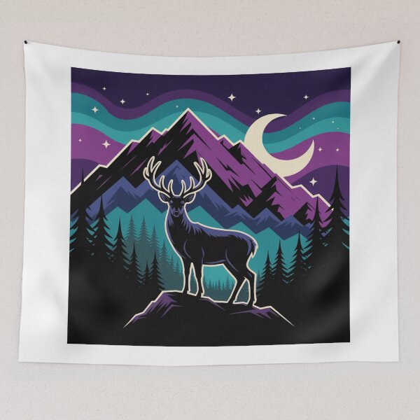 Item preview, Majestic Deer Under Galaxy Sky – Mountain Night Art designed and sold by Gabe1983.