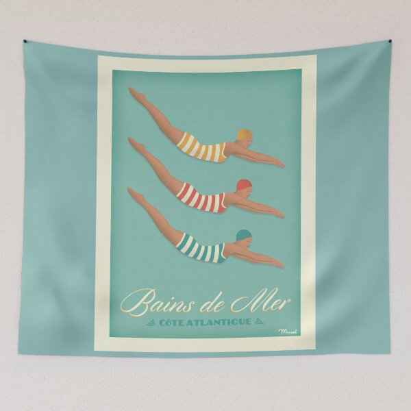 Item preview, Bains de Mer Vintage Swimmers Diving Beach Holiday Travel Poster : Art Deco designed and sold by artofuniverse.