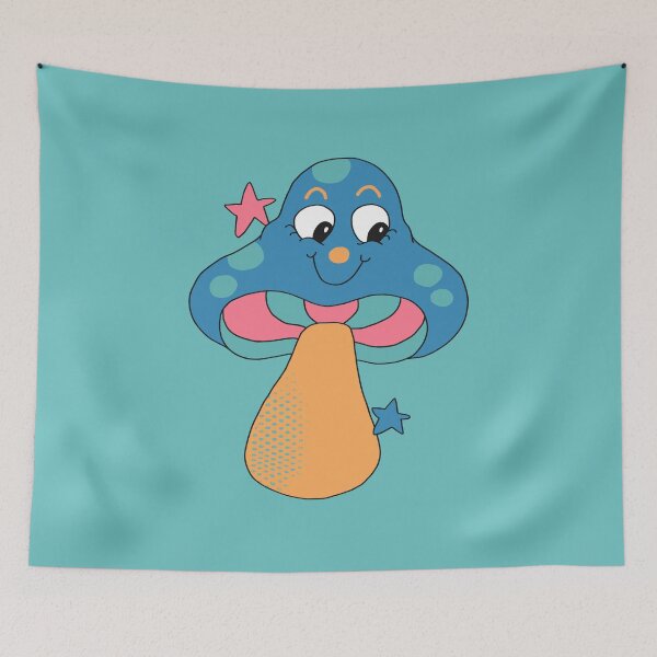 Item preview, Seta retro con cara feliz (azul) designed and sold by yellowflowerhut.