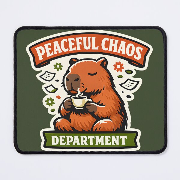 Item preview, Peaceful Chaos Department Capybara Shirt – Funny Introvert Tea Lover Retro Office Humor Graphic Tee designed and sold by Artistry in Motion by MADsrecreation.