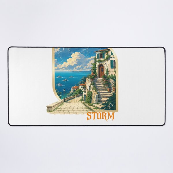 Item preview, Storm Coastal Village Graphic T-Shirt | Mediterranean Ocean Landscape Art designed and sold by RAYapparel.