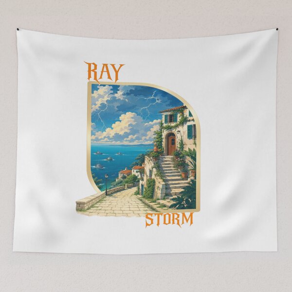 Item preview, Storm Coastal Village Graphic T-Shirt | Mediterranean Ocean Landscape Art designed and sold by RAYapparel.