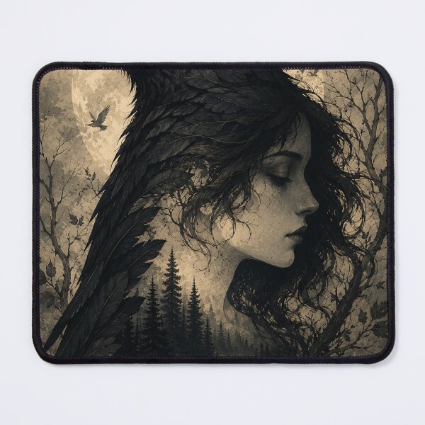 Item preview, Raven Maiden Optical Illusion | Gothic Dark Academia Fantasy Art Print designed and sold by Esterlane.