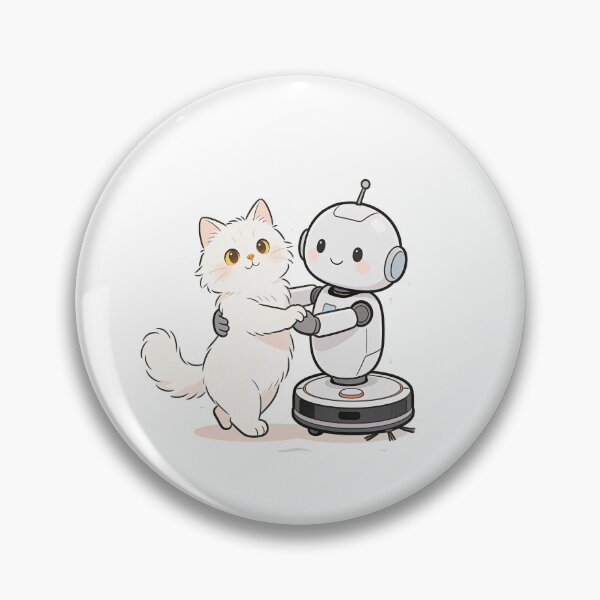 Item preview, Cute Cat and Robot Dancing Waltz Hug – Minimal Cartoon Illustration designed and sold by OksArtStudio.