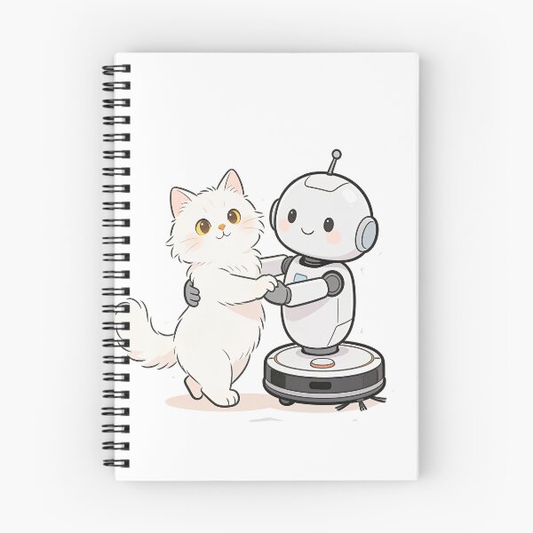 Item preview, Cute Cat and Robot Dancing Waltz Hug – Minimal Cartoon Illustration designed and sold by OksArtStudio.