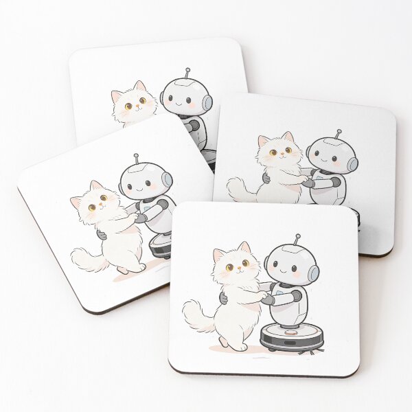 Item preview, Cute Cat and Robot Dancing Waltz Hug – Minimal Cartoon Illustration designed and sold by OksArtStudio.