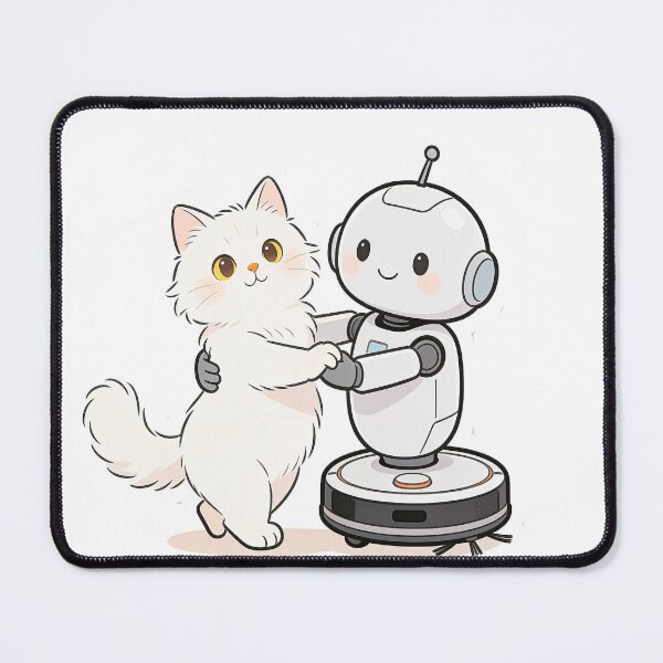 Item preview, Cute Cat and Robot Dancing Waltz Hug – Minimal Cartoon Illustration designed and sold by OksArtStudio.