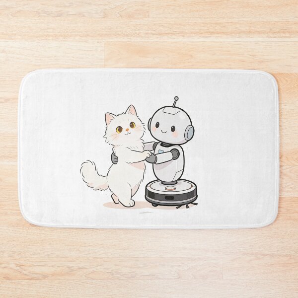 Item preview, Cute Cat and Robot Dancing Waltz Hug – Minimal Cartoon Illustration designed and sold by OksArtStudio.
