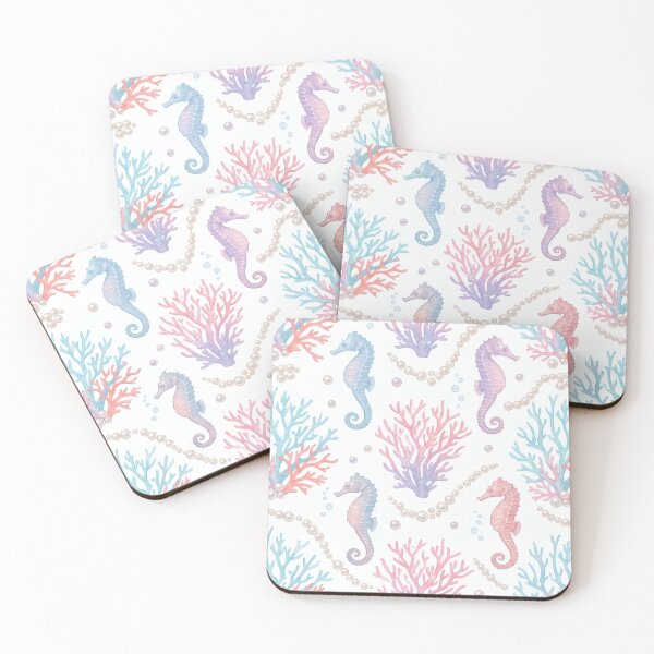 Item preview, Pastel Watercolor Seahorse and Coral Reef Pattern designed and sold by artbywafa2025.