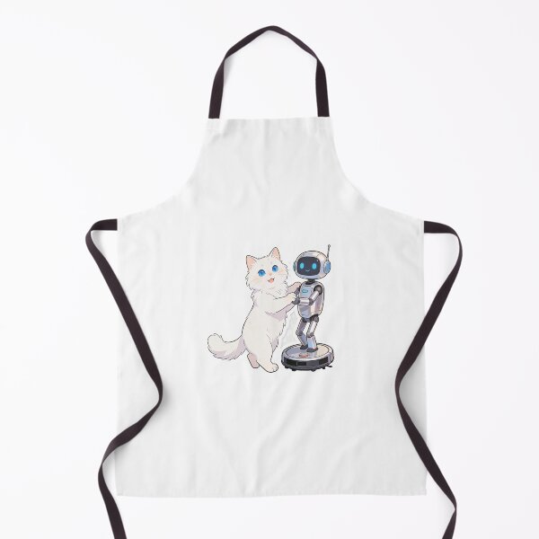 Item preview, Cute White Fluffy Cat and Full Body Robot Dancing Together – Minimal Cartoon Illustration designed and sold by OksArtStudio.