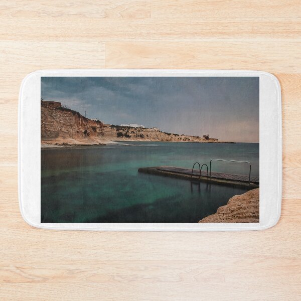 Item preview, Moody Rocky Shoreline and Coastal Harbor Waterfront Along Calm Sea Under Overcast Sky designed and sold by Nmallia.