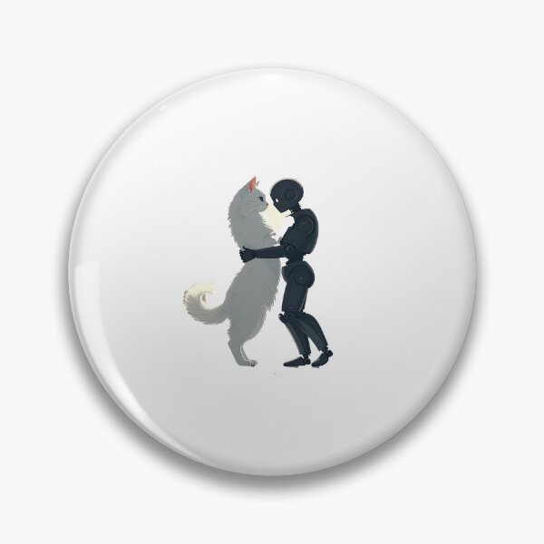 Item preview, Romantic White Cat and Robot Hug – Cute Minimal Love Scene Illustration designed and sold by OksArtStudio.