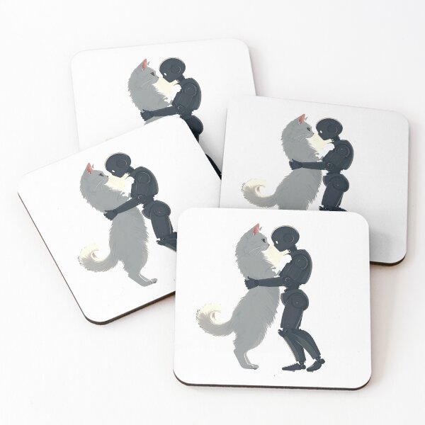 Item preview, Romantic White Cat and Robot Hug – Cute Minimal Love Scene Illustration designed and sold by OksArtStudio.