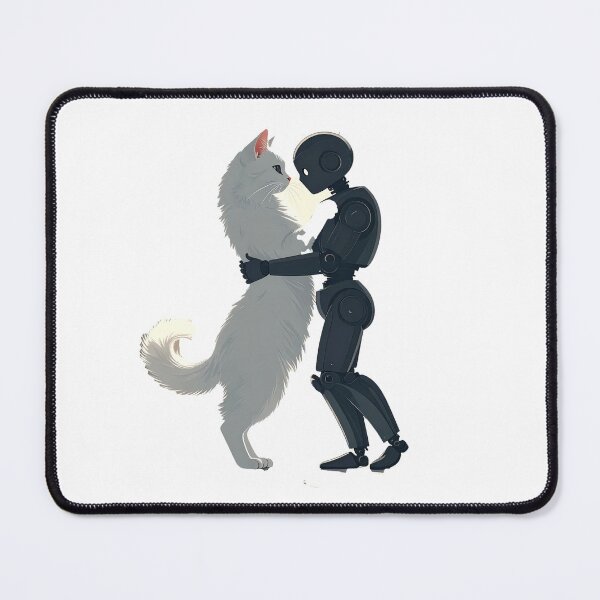 Item preview, Romantic White Cat and Robot Hug – Cute Minimal Love Scene Illustration designed and sold by OksArtStudio.