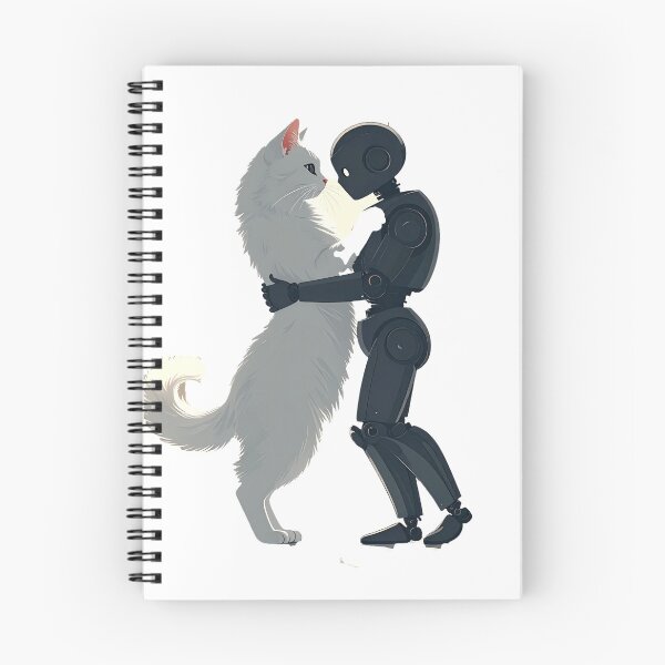 Item preview, Romantic White Cat and Robot Hug – Cute Minimal Love Scene Illustration designed and sold by OksArtStudio.