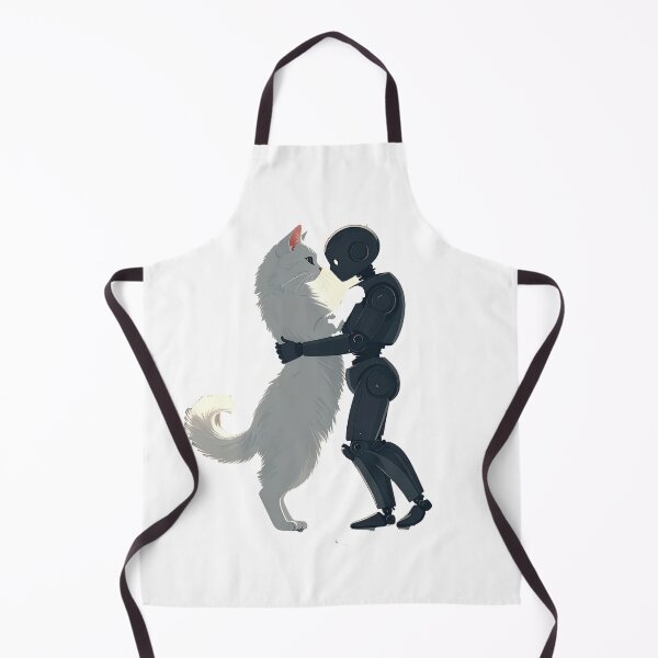 Item preview, Romantic White Cat and Robot Hug – Cute Minimal Love Scene Illustration designed and sold by OksArtStudio.