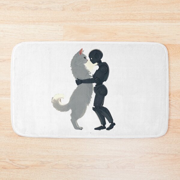 Item preview, Romantic White Cat and Robot Hug – Cute Minimal Love Scene Illustration designed and sold by OksArtStudio.