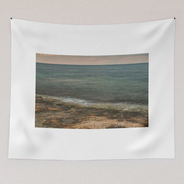Item preview, Moody Rocky Shoreline and Coastal Harbor Waterfront Along Calm Sea Under Overcast Sky designed and sold by Nmallia.