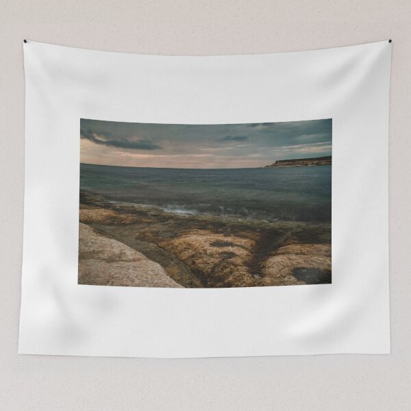 Item preview, Moody Rocky Shoreline and Coastal Harbor Waterfront Along Calm Sea Under Overcast Sky designed and sold by Nmallia.