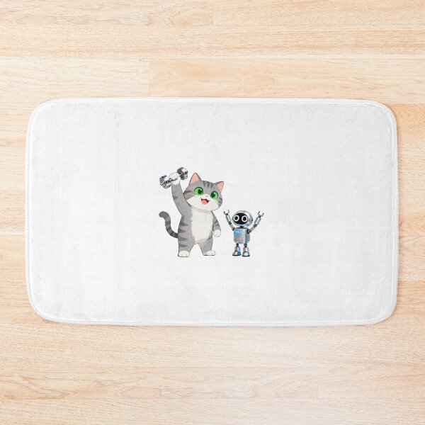 Item preview, Grey Cat vs Robot Strength Challenge – Cute Gym Meme Illustration designed and sold by OksArtStudio.