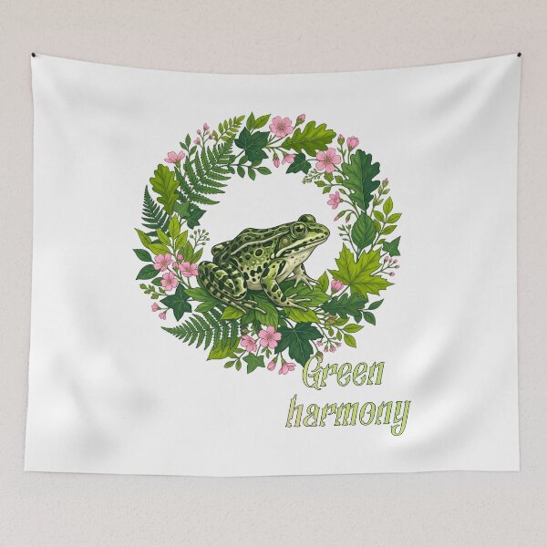 Item preview, Green Harmony Frog - Realistic Botanical Floral Circle Logo designed and sold by fit-and-fine26.