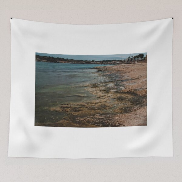 Item preview, Moody Rocky Shoreline and Coastal Harbor Waterfront Along Calm Sea Under Overcast Sky designed and sold by Nmallia.