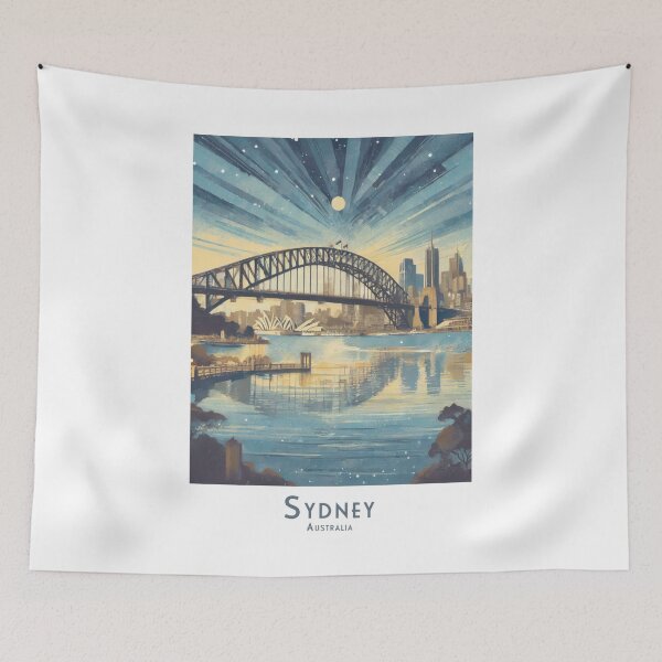 Artikelvorschau, Sydney Harbour Bridge Evening Vintage Travel Poster entworfen und verkauft von pod24.