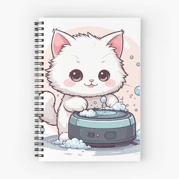 Item preview, Cute White Cat Washing Robot Vacuum with Foam – Minimal Cartoon Illustration designed and sold by OksArtStudio.
