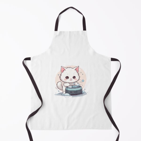 Item preview, Cute White Cat Washing Robot Vacuum with Foam – Minimal Cartoon Illustration designed and sold by OksArtStudio.