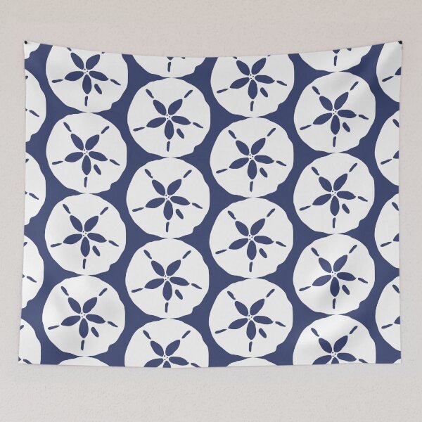 Item preview, Navy Blue and White Sand Dollar SeaShell Coastal Print designed and sold by HotHibiscus.