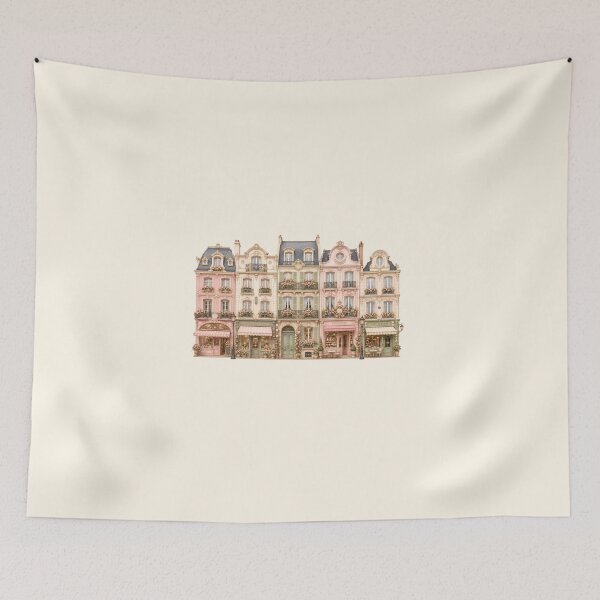 Item preview, Cottagecore European Townhouse Illustration with Roses and Flower Shops designed and sold by looplandger.