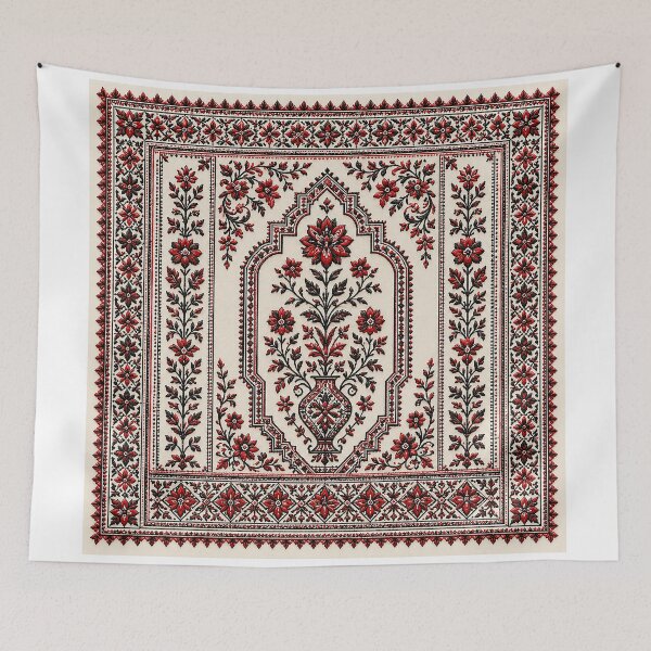 Item preview, Traditional Black and Red Tatreez Geometric Star Palestine Embroidery designed and sold by BrainCurves.