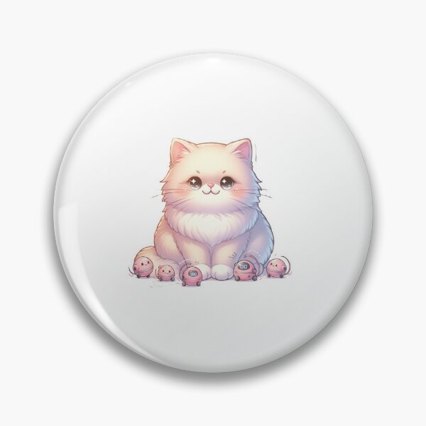 Item preview, Cute Fluffy Cat with Tiny Pink Robot Vacuum Bots – Minimal Kawaii Illustration designed and sold by OksArtStudio.