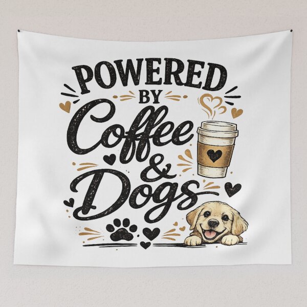 Item preview, Powered by coffee and dogs designed and sold by Side Quest Co..