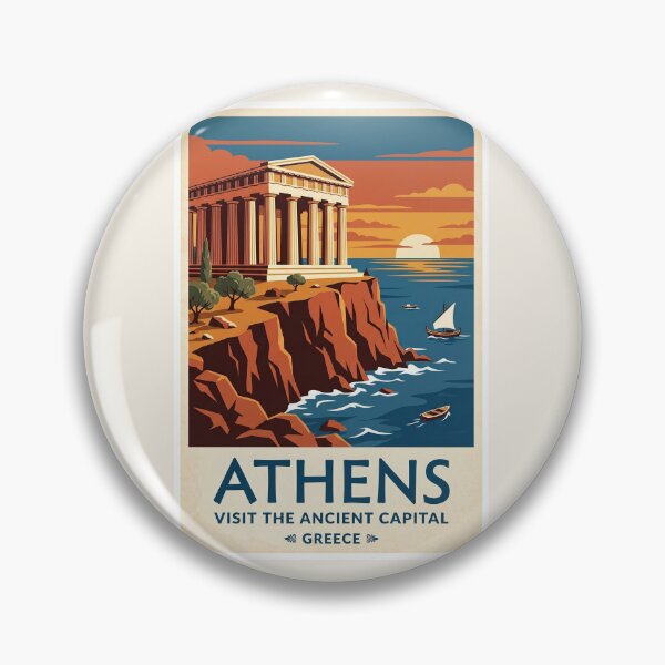 Item preview, Athens Greece Vintage Travel Poster Ancient Temple designed and sold by RetroRewind Studio.