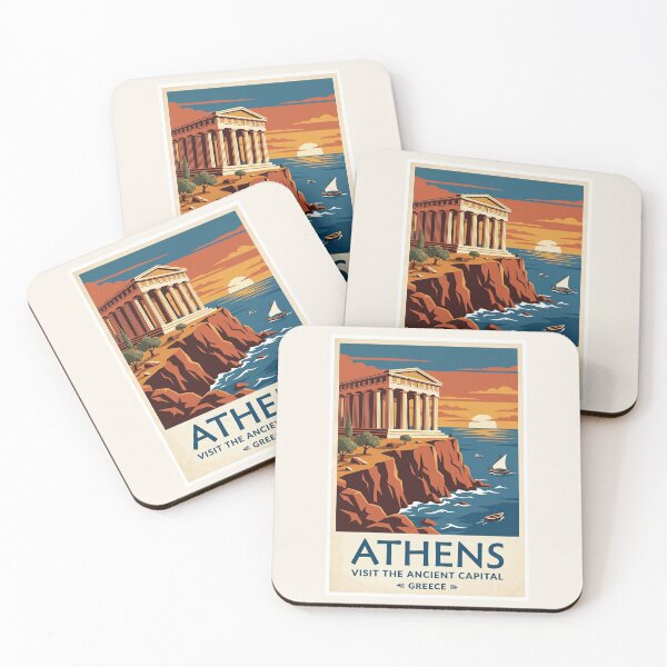 Item preview, Athens Greece Vintage Travel Poster Ancient Temple designed and sold by RetroRewind Studio.