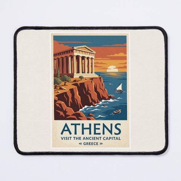 Item preview, Athens Greece Vintage Travel Poster Ancient Temple designed and sold by RetroRewind Studio.