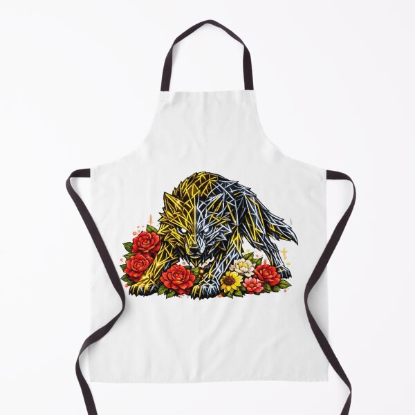 Item preview, Cyberpunk Wolf – Geometric Gold & Silver Neon with Red Camellias designed and sold by Naturalite19.