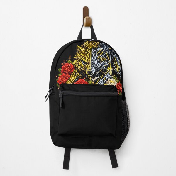 Item preview, Cyberpunk Wolf – Geometric Gold & Silver Neon with Red Camellias designed and sold by Naturalite19.