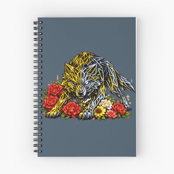 Item preview, Cyberpunk Wolf – Geometric Gold & Silver Neon with Red Camellias designed and sold by Naturalite19.