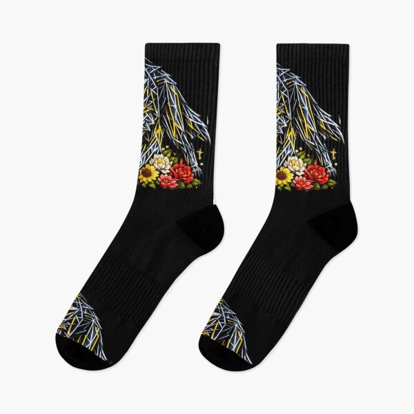 Item preview, Cyberpunk Wolf – Geometric Gold & Silver Neon with Red Camellias designed and sold by Naturalite19.
