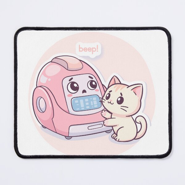 Item preview, Beep! Cute White Cat and Pink Robot Vacuum – Minimal Kawaii Illustration designed and sold by OksArtStudio.