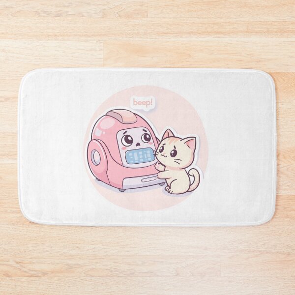 Item preview, Beep! Cute White Cat and Pink Robot Vacuum – Minimal Kawaii Illustration designed and sold by OksArtStudio.