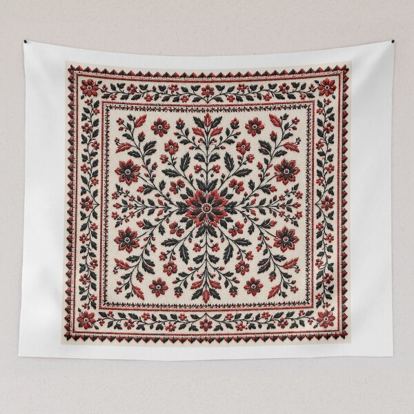 Item preview, Luxury Palestinian Tatreez Carpet Motif Red and Black designed and sold by BrainCurves.
