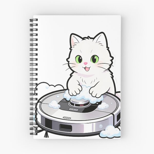 Item preview, White Cat Washing Robot Vacuum Covered in Foam – Cute Cleaning Scene Illustration designed and sold by OksArtStudio.