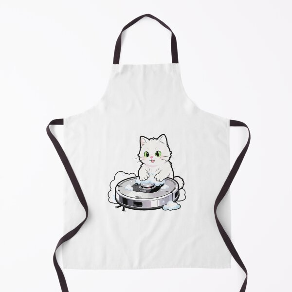 Item preview, White Cat Washing Robot Vacuum Covered in Foam – Cute Cleaning Scene Illustration designed and sold by OksArtStudio.