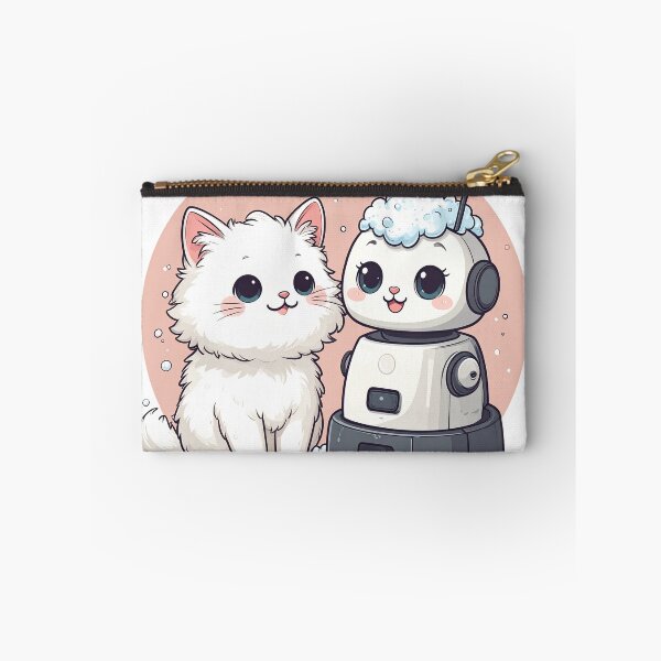 Item preview, Cute White Cat and Robot Vacuum in Foam – Funny Bubble Bath Scene Illustration designed and sold by OksArtStudio.