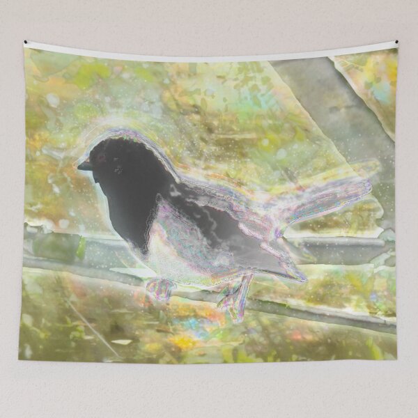 Item preview, Iridescent Towhee Bird on Branch Artwork, Mystical Animal Art Print designed and sold by susan-meredith.