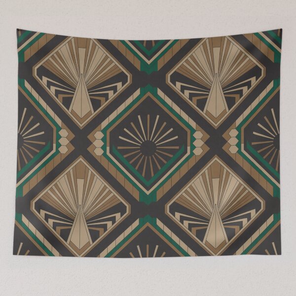 Item preview, Bold Art Deco Geometric Pattern | Teal Gold Sunburst Seamless Repeat designed and sold by Midnight Veil Designs.