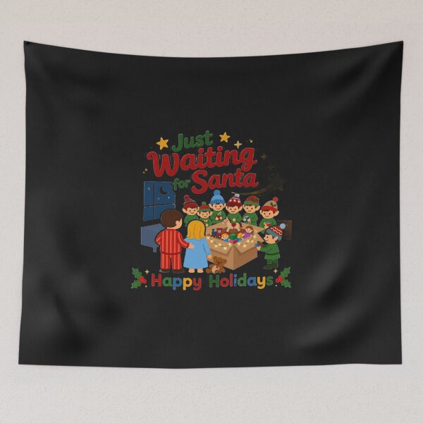 Item preview, Just Waiting for Santa Cute Retro Christmas Elves designed and sold by Log77.